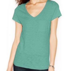Maison Jules V Neck Pocket Tee Porcelain Green